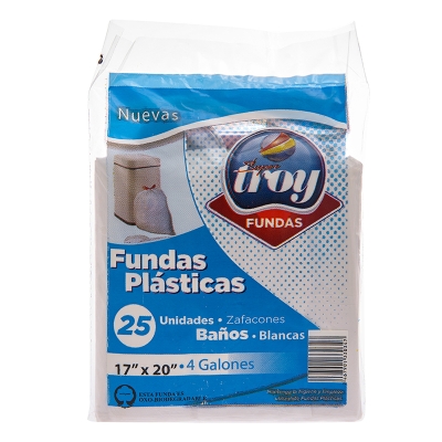 Fundas Blancas Para Basura Baño 4 Galones Troy 25 Und/Paq