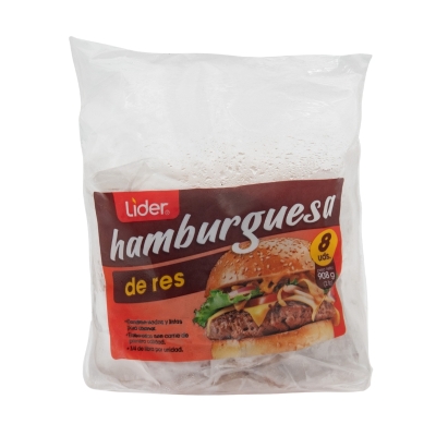 Hamburguesa De Res Lider 8 Und/Paq