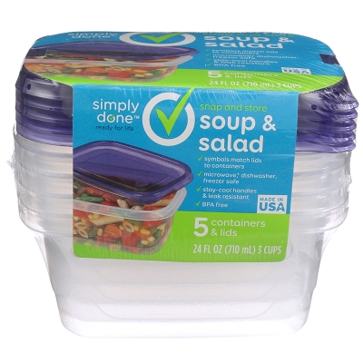 Contenedor Rectangular Mediano Simply Done 24 Onz 5 Und/Paq