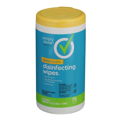 Wipes Desinfectantes Fragancia Limon Simply Done 75 Und/Paq