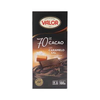 Chocolate Negro 70% Cacao Con Sal Y Caramelo Valor 100 Gr