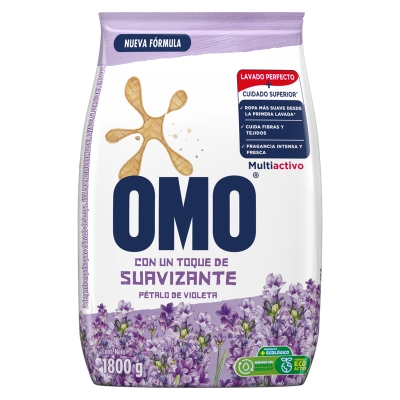Detergente En Polvo Con Suavizante Aroma Petalos De Violeta Omo 1800 Gr