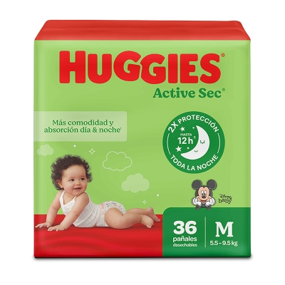 Pañales Desechables Huggies Active Sec P2|M 36 Unds/Paq