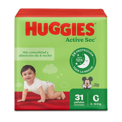 Pañales Desechables Huggies Active Sec P3|M 31 Unds/Paq