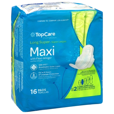 Toallas Sanitarias Maxi Con Alas Top Care 16 Und/Paq