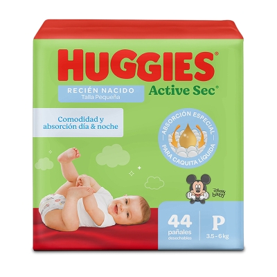 Pañales Desechables Huggies Active Sec Recien Nacido 44 Und/Paq