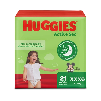 Pañales Desechables Huggies Active Sec P6|XXXG 21 Und/Paq