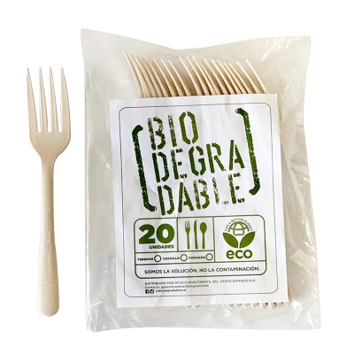 Tenedores Desechables Biodegradables Eco Bio Green 20 Und/Paq