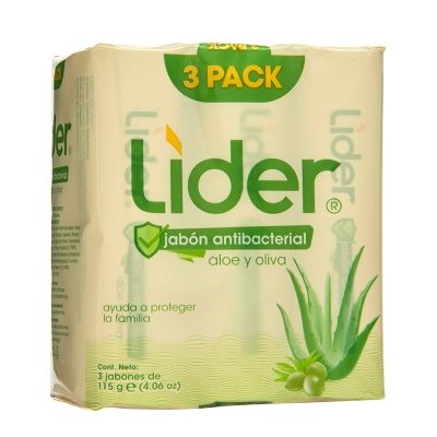 Jabon En Barra Antibacterial Con Aloe Vera Y Oliva Lider 3 Und/Paq