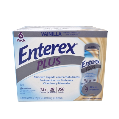 Suplemento Liquido Sabor Vainilla Enterex Plus 8 Onz  6 Und/Paq