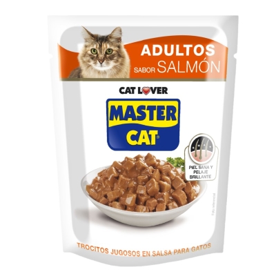 Alimento Para Gato Trocitos Jugosos de Salmón Master Cat 85 Gr
