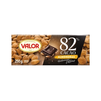 Barra de Chocolate 82% Cacao Con Almendras Valor 250 Gr
