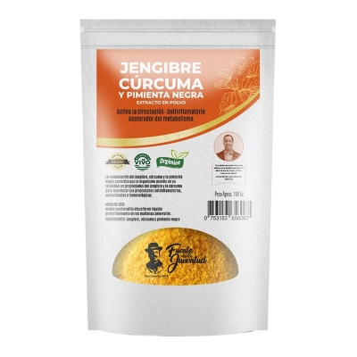 Extracto En Polvo De Jengibre, Curcuma Y Pimienta Negra Fuente Juventud 170 Gr