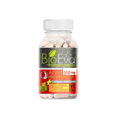 Pastillas de Ácido Hialurónico  con Colágeno 500 mg  Bio Eva 90 Und/Paq