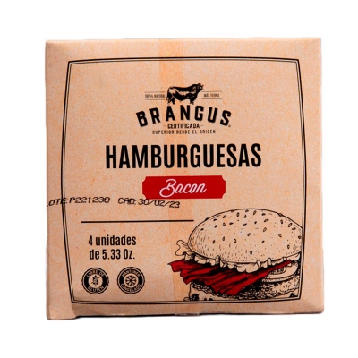 Hamburguesa con Tocineta Brangus 4 Und/Paq