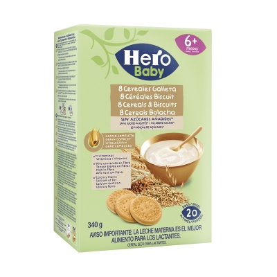 Papilla 8 Cereales Con Galleta Hero Baby 340 Gr