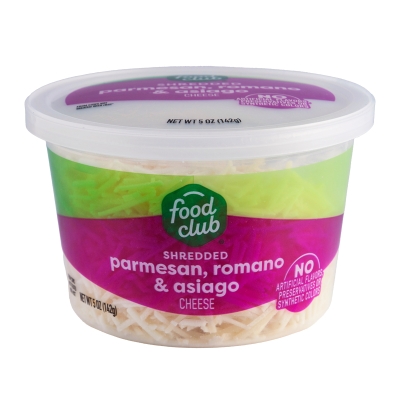 Queso Parmesano, Romano Y Asiago Rallado Food Club 5 Onz