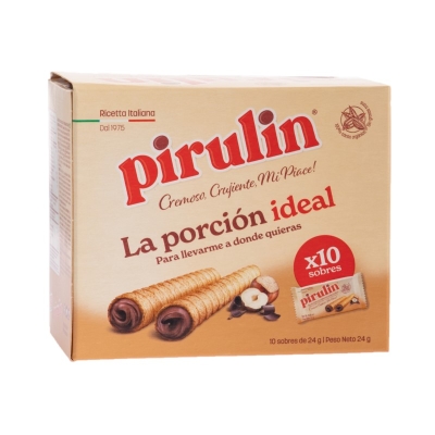Barquilla Rellena de Chocolate y Avellanas Pirulin 10 Und/Paq