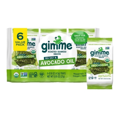 Snack de Algas Marinas Con Aceite de Aguacate Sin Gluten Gimme 6 Und/Paq