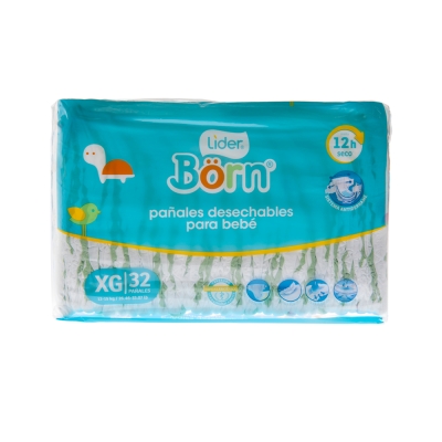 Pañales Desechables Extra Grande Lider Born 32 Und/Paq