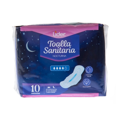 Toallas Sanitarias Nocturnas Líder 10 Und/Paq