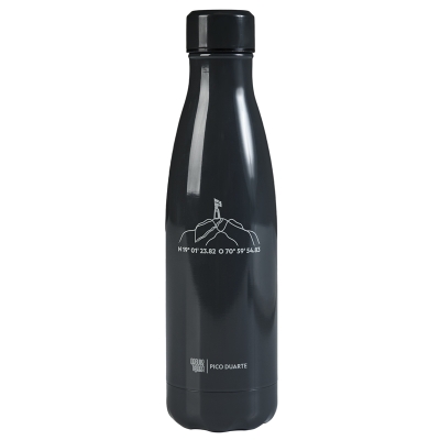 Botella Gris Coordenadas Pico Duarte Orgullo De Mi Tierra 500 ML.