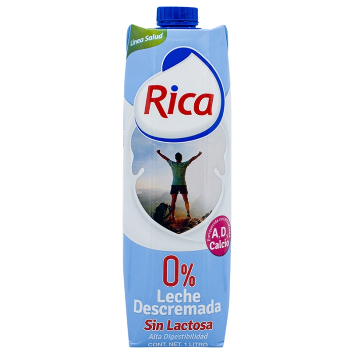 Leche Descremada Sin Lactosa 0% Grasa Rica 1 Lt