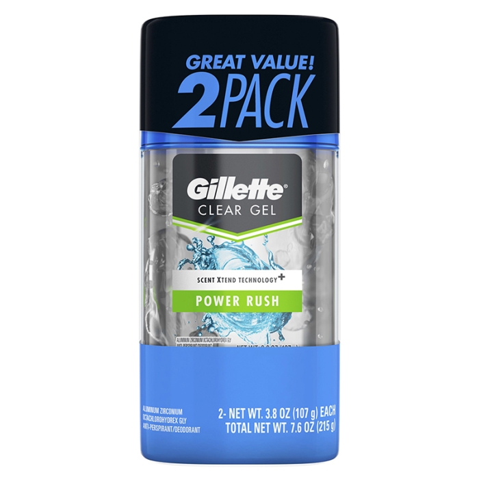 Desodorante Para Hombre Clear Gel Power Rush Twin Pack Gillette 3.8 Onz